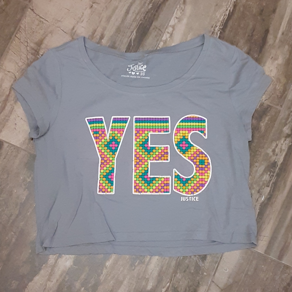 Justice size 20 yes no grey crop top
